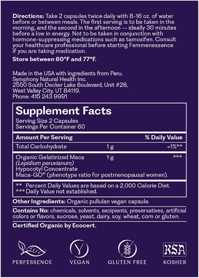 Femmenessence® MacaPause® – Clinically Proven Postmenopausal Organic Vegan Supplement for Natural Hormone Balance, Menopause Symptom Relief, Bone & Heart Health (360 Capsules, 90 Day Supply)