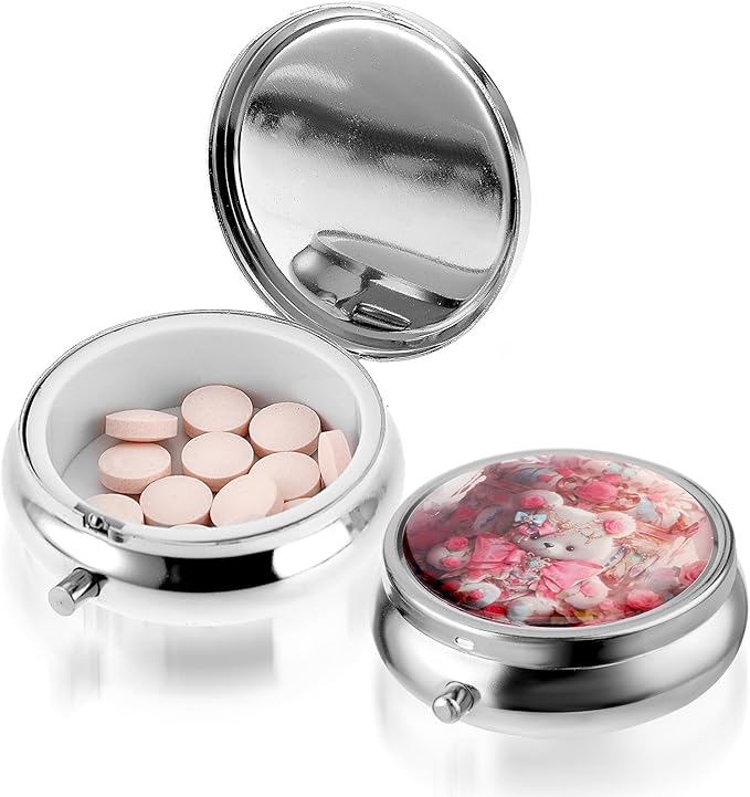 WLLHYF Pill Box Cute Small Pill Box for Purse & Pocket Medicine Organizer Travel Pillbox Waterproof Pills Cases Metal Pills Container Holder for Vitamins, Fish Oil, Supplements (Pink)