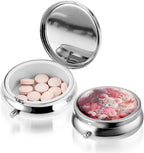 WLLHYF Pill Box Cute Small Pill Box for Purse & Pocket Medicine Organizer Travel Pillbox Waterproof Pills Cases Metal Pills Container Holder for Vitamins, Fish Oil, Supplements (Pink)
