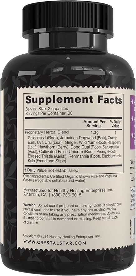 Crystal Star Women's Best Friend (60 Capsules) - Herbal Menstrual Relief Supplement for Help with Cramps & Bloating – Dong Quai, Cramp Bark, Hawthorne & Red Raspberry – Non-GMO