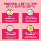 Fertility Supplements for Women, Prenatal Vitamins with Myo-Inositol & D-Chiro Inositol, Folate, Herbs, for Hormonal Balance, Fertility & Vaginal Care, 60 Prenatal Gummies (Raspberry)
