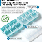 3 Pack 14 Grids Travel Pill Organizer Box with 415-Pcs Medicine Name Labels - Pocket Daily Pharmacy Case Container Kit - Travel Medication Holder Dispenser for Fish Oil Vitamin, Khaki+Pink+Sky Blue
