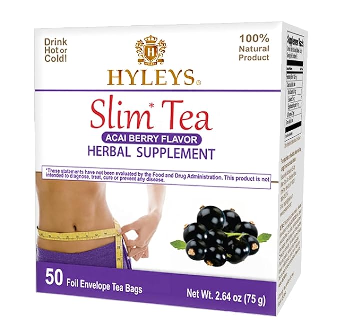 Hyleys Slim Tea Weight Loss Herbal Supplement with Acai Berry - Cleanse and Detox - 50 Tea Bags (1 Pack)