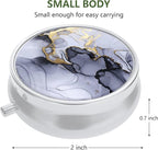 Nipichsha Pill Box, Small Pill Case for Purse & Pocket, Cute Travel Medicine Organizer, Portable Medicine Container Holder to Hold Vitamins, Medication, Fish Oil & Supplement, Gray Marble