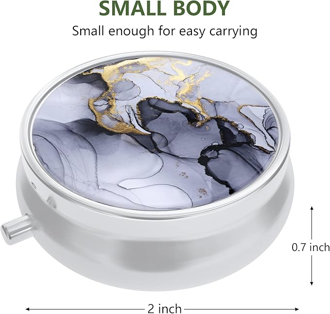 Nipichsha Pill Box, Small Pill Case for Purse & Pocket, Cute Travel Medicine Organizer, Portable Medicine Container Holder to Hold Vitamins, Medication, Fish Oil & Supplement, Gray Marble