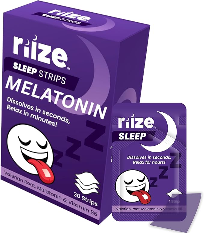 Riize Sleep Strips, Fast Acting Dissolvable Oral Supplement with 5mg Melatonin, Valerian Root, L-Theanine, Vitamin B6, Natural Flavors, Vegan (30 Count)
