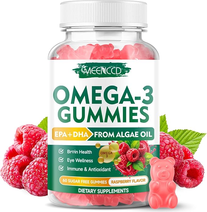 Vegan Omega-3 Gummies 1000mg, Omega 3 Fish Oil Alternative for Adults, Algae-Based DHA 600mg & EPA 300mg + Vitamins A, C, E, Zinc, Supports Overall Wellness, No Fish Taste, 60 Count