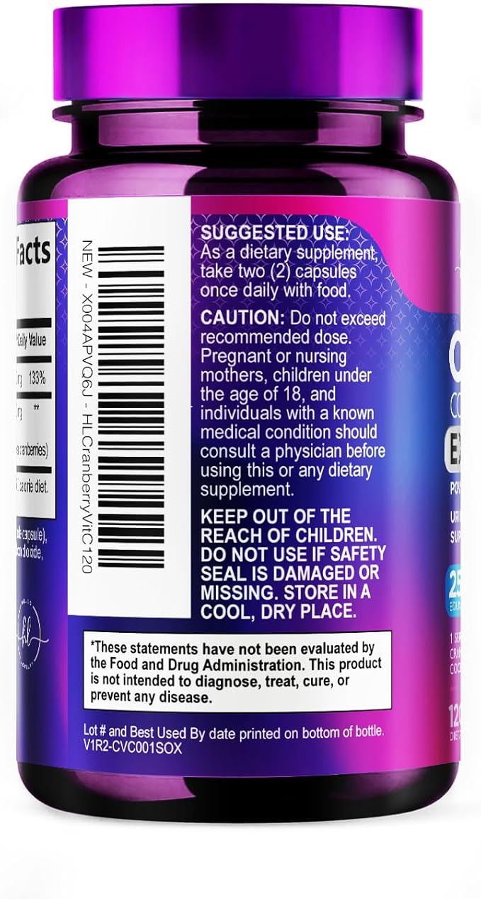 Cranberry Extract 500mg Per Serving Supplement Pills - 3X Strength Concentrated Whole Fruit Cranberry with Vitamin C, Triple Strength for Cleanse & Urinary Tract Health Support - 120 Capsules