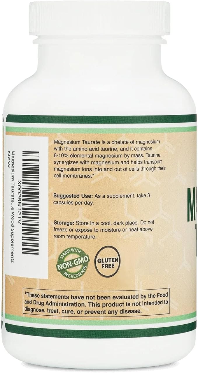 Magnesium Taurate Supplement for Cardiovascular Health to Boost Magnesium Levels (1,500mg per Serving, 210 Vegan Capsules) Non-GMO, Gluten Free, by Double Wood Supplements (Pack of 2)