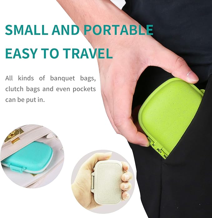 2 Pack Pill Organizer Box - Small Pill Dispenser Home Travel Essentials Supplement Holder Portable Vitamin Case 8 Compartment & 3 Compartment Container Daily Medicine