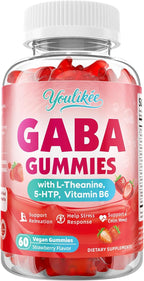 GABA Gummies 500mg with L-Theanine, 5-HTP, Vitamins B6, B12, D3 and Ashwagandha, Melatonin-Free, GABA Supplements for Adult, Sugar-Free, Strawberry Flavor, 60 Count