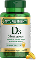Nature's Bounty Vitamin D3 2000 IU | Supports Immune Health, Calcium Absorption & Bone Strength | Essential for Healthy Bones | Non-GMO, No-Gluten | 350 Softgels, 1 Serving Per Day for Daily Health