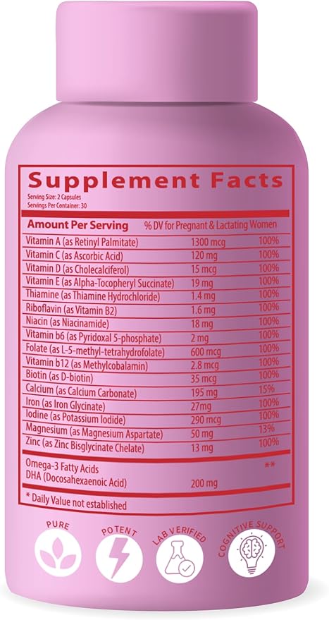 Bio-Available Prenatal Vitamins for Women, Natural Methylated Folate Folic Acid, DHA Omega 3. Multivitamin Pre, During & Post Pregnancy
