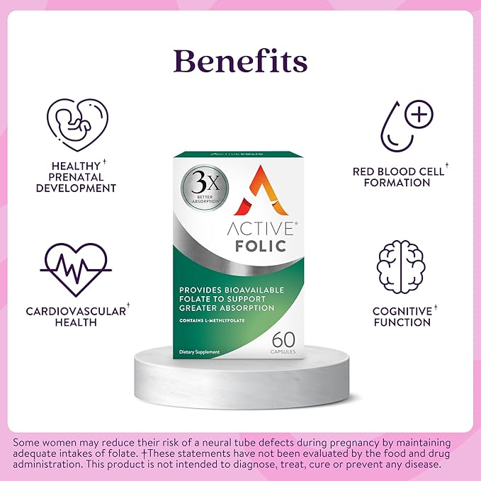 ACTIVEIRON Active Folic 400mcg – L-Methylfolate Folic Acid Supplement – Highly Absorbed, Vegan – Supports Pregnancy, Energy, Tiredness & Fatigue Reduction – 60 Capsules (2-Month Supply)