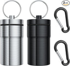 Urekt Portable Pill Case Keychain (2 Pack), Large Waterproof Aluminum Pill Box for Round Glucose Tablets & Critical Medicine, Small Pill Holder Travel Pill Container Bottle with Carabiners