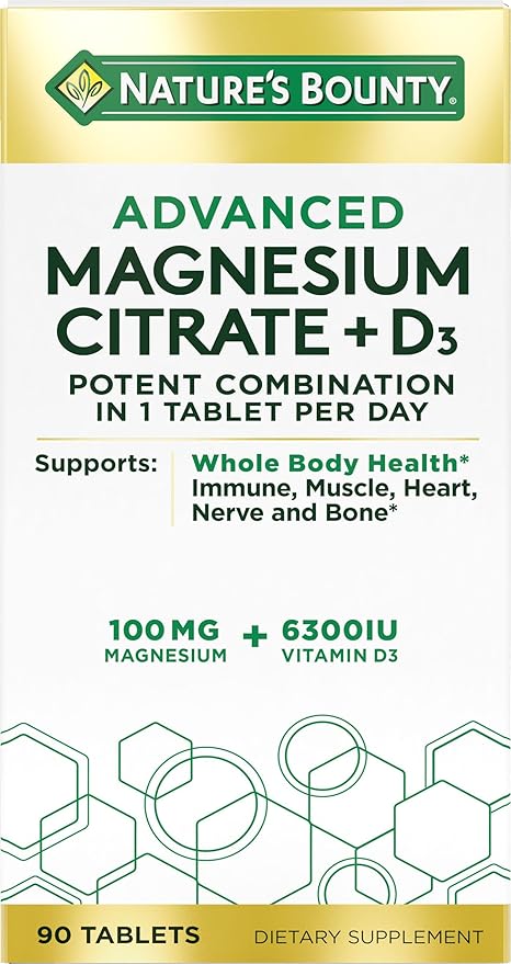 Nature’s Bounty Advanced Vitamin D3 with Magnesium Citrate Immune Formula, Supports Immune and Bone Health, 90 Tablets