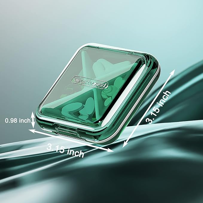 DUBSTAR Daily Pill Organizer,4 Compartments Portable Travel Small Pill Case, Pill Box for Purse Pocket to Hold Vitamins,Cod Liver Oil,Supplements and Medication Green