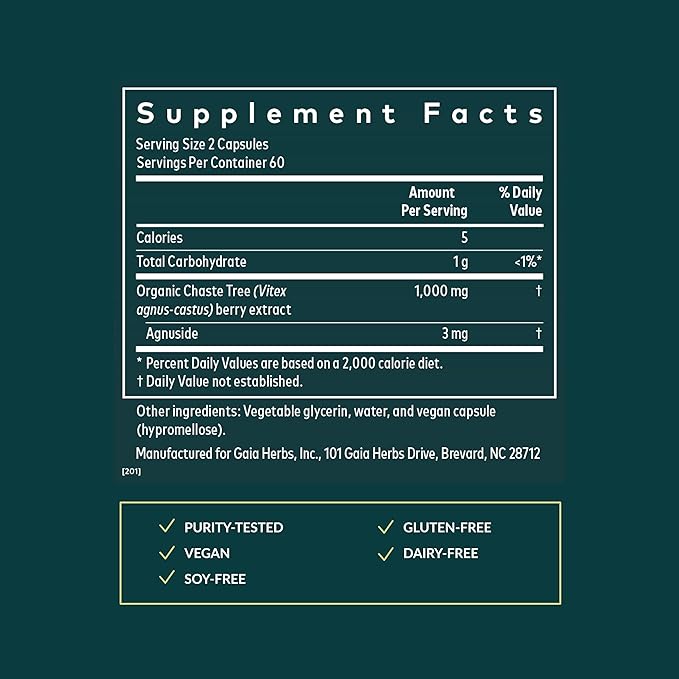 Gaia Herbs Vitex Berry - Vitex Traditionally Used to Support Hormone Balance for Women & a Healthy Menstrual Cycle* - 120 Vegan Liquid Phyto-Caps (60 Servings)