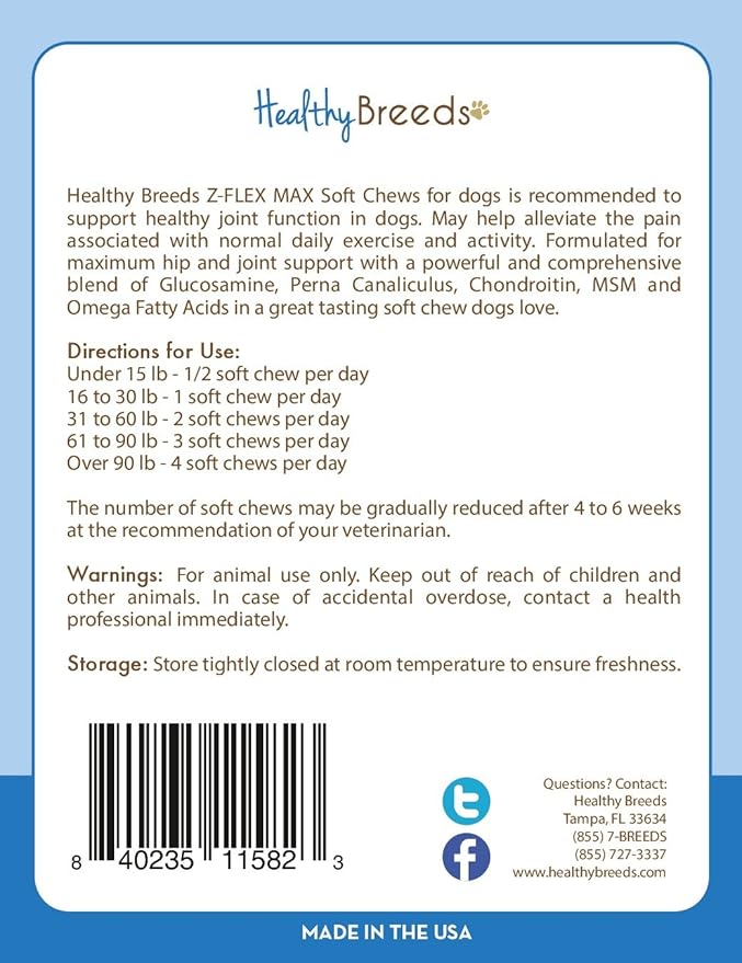 Healthy Breeds Tibetan Terrier Z-Flex Max Hip and Joint Soft Chews 170 Count