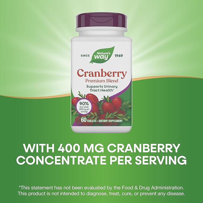 Nature's Way Premium Blend Cranberry, Urinary Tract Health Support* Supplement with Vitamin C, 60 Tablets