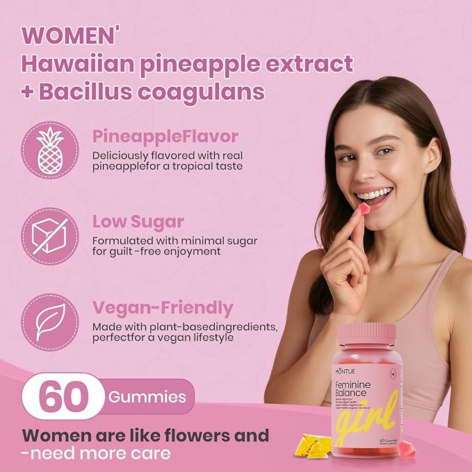 Premium Diamond Feminine Balance Gummies-pH Balance with Prebiotics & Lactobacillus Probiotic Blend&Hawaiian Pineapple Immune Support,Vegan& Non-GMO (60 Gummies)