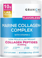 Marine Collagen Powder Unflavored - 10g Type I Hydrolyzed Collagen Peptides with Natural Acerola Vitamin C Antioxidant - Hair, Skin, Nails Vitamins for Women & Men- Pro-Aging Beauty Supplement - 9.8oz