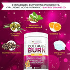 Multi Collagen Burn: MultiType Hydrolyzed Protein Peptides with Hyaluronic Acid, Vitamin C, SOD B Dimpless, Types I, II, III, V and X, with Caffeine 30 Servings Tropical Punch Flavored