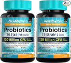 NewRhythm Probiotics 120 Billion CFU 36 Strains, 3-in-1 Probiotics for Digestive Health & Immune Support with Prebiotics & Enzymes, Probioticos for Women & Men, Vegan Targeted Release Supplement, 60ct