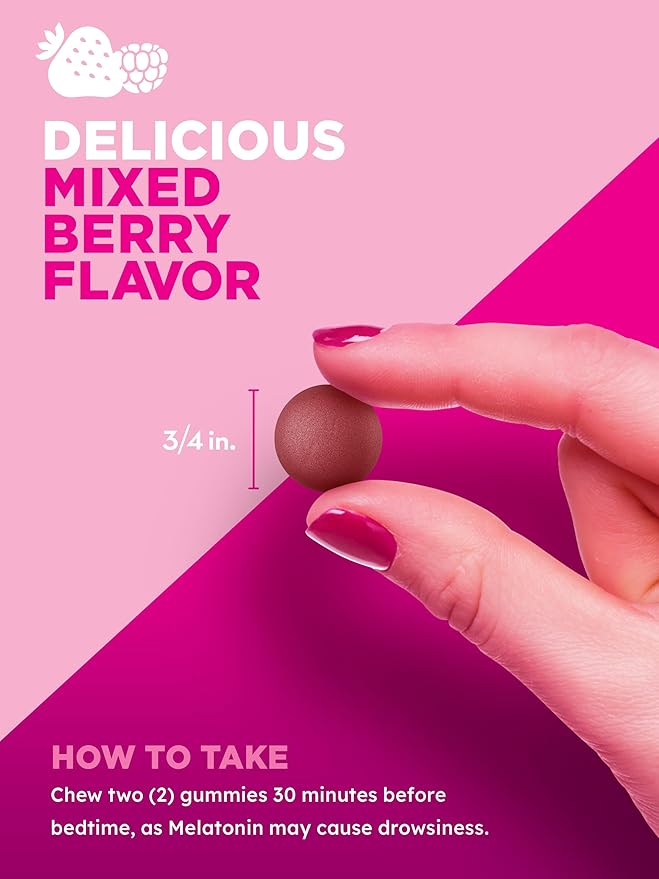 PINK Melatonin Gummies 10mg | Max Potency | Mixed Berry Flavor | Vegan, Non-GMO & Gluten Free Supplement