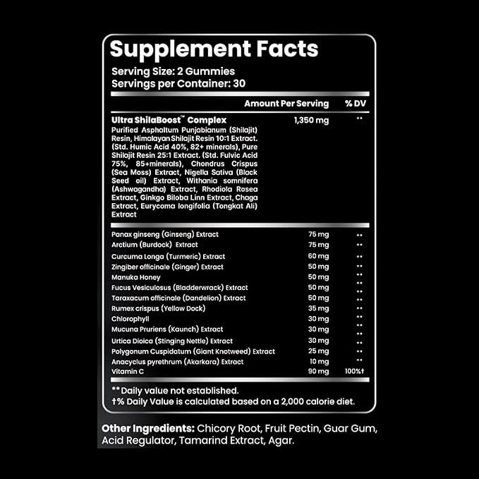 Himalayan Shilajit Gummies, 23-in-1 with Sea Moss, Ashwagandha, Tongkat Ali, Black Seed Oil & Rhodiola Rosea, Lab Tested, 60 Gummies