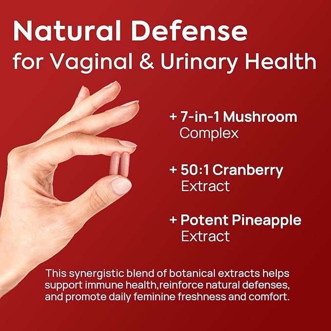 Vaginal Probiotics for Women - pH Balance, Healthy Vaginal Odor, Vaginal Flora, Yeast Balance, Immune Support - Prebiotics & Lactobacillus Probiotic, Mushroom, Cranberry, Pineapple, 60 CT