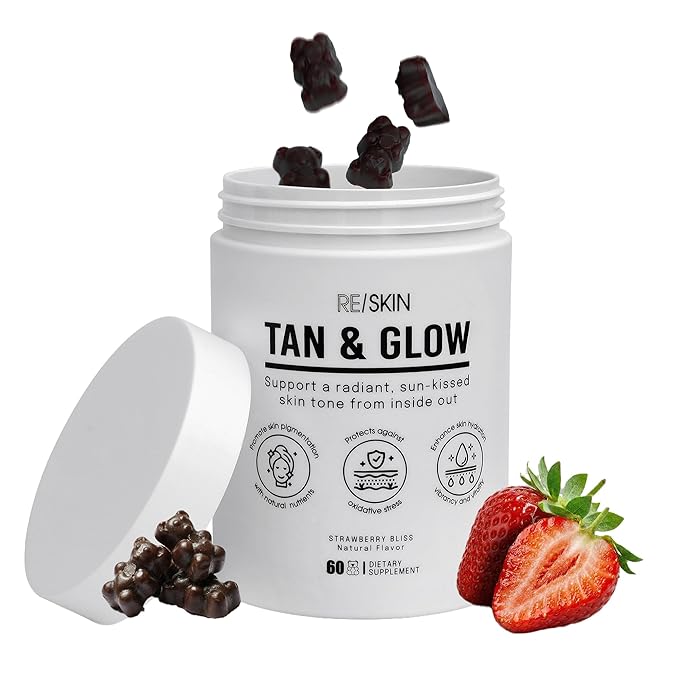Triple Action Tanning Gummies - Full Spectrum Formula with Astaxanthin, Beta Carotene, Lycopene, Lutein & Zeaxanthin for Skin Radiance, Vitality, Hydration and Defence - Sugar Free (60 Count)
