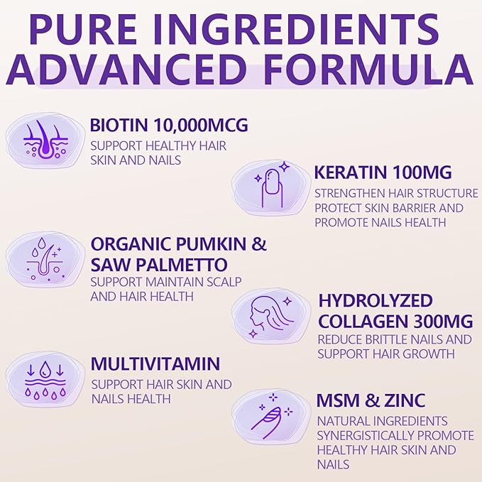 Hair Skin and Nails Gummies - Hair Growth Multivitamin Biotin Gummies with Collagen and Keratin for Women Vegan Sugar Free Strawberry Flavor 120 Count