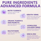 Hair Skin and Nails Gummies - Hair Growth Multivitamin Biotin Gummies with Collagen and Keratin for Women Vegan Sugar Free Strawberry Flavor 120 Count