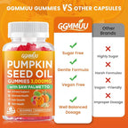 Pumpkin Seed Oil Gummies with Saw Palmetto, 3000mg Per Serving Pumpkin Seed Oil Supplement for Hair Growth, Skin Health, High Pure Extract for Women & Men, Vegan, Raspberry Flavor, 60 Count