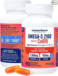 Oceanblue Omega 3 2100 with CoQ10 | Triple Strength Fish Oil Combo Supplement | High Potency 1350mg EPA 650mg DHA with 150mg CoQ10 | Orange Flavor | Heart Support | 90 Softgels | Pack of 2