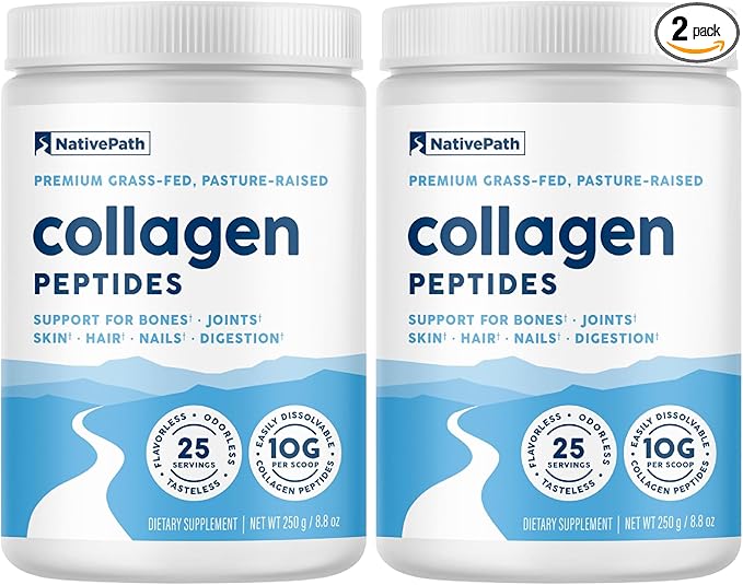 NativePath Collagen Peptides - Hydrolyzed Type 1 & 3 Collagen Powder for Skin, Hair, Nails - 8.8 oz (25 Servings) (Pack of 2)