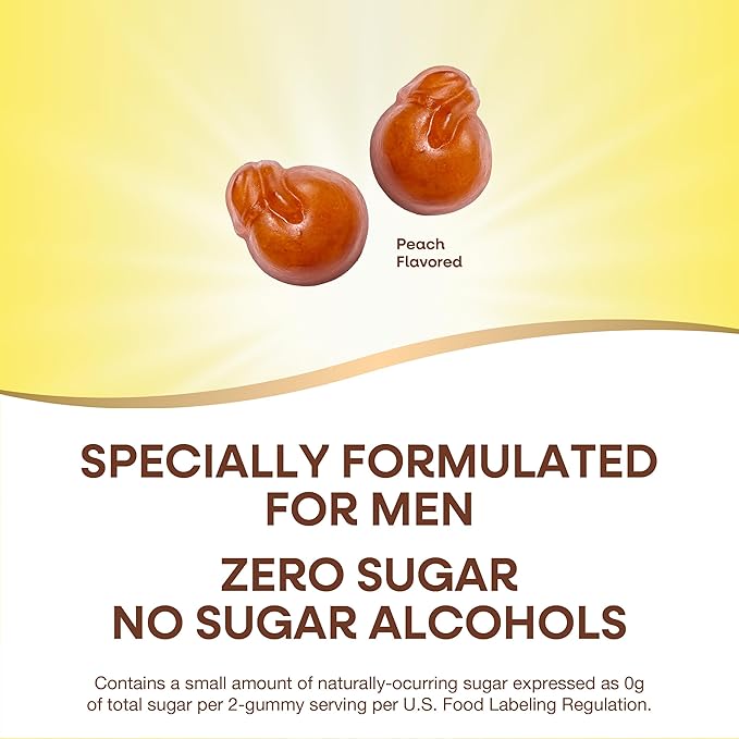 Nature’s Way Alive! Zero Sugar Men's Gummy Multivitamins, Energy Metabolism*, Muscle Function*, B-Vitamins, No Sugar Alcohols, Plant-Based Sweeteners, Peach Flavored, 80 Gummies