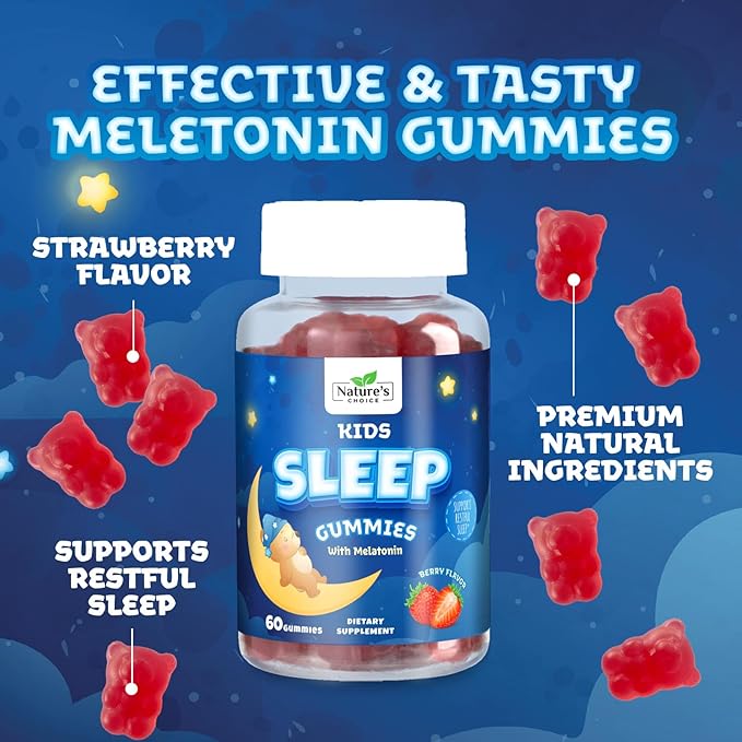 Nature's Choice Kids Sleep Gummies - 2mg Melatonin Per Serving - Children's Sleep Gummy, Non-Habit Forming, Works with Natural Sleep Cycle, Calm & Drug-Free, Tasty Natural Berry Flavor, 60 Gummies
