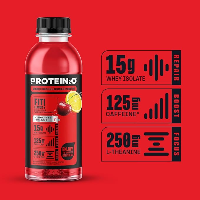 Protein2o 15g Whey Protein Infused Water Plus Energy, Cherry Lemonade, 16.9 oz Bottle (Pack of 12)