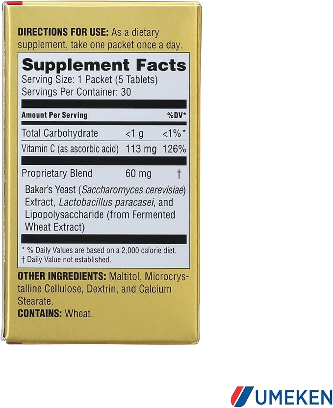 Umeken Lipopo - Lipopolysaccharide, Beta-glucan from Yeast, Lactic Acid Bacteria, and Vitamin C. Made in Japan. (Small 30Pk)