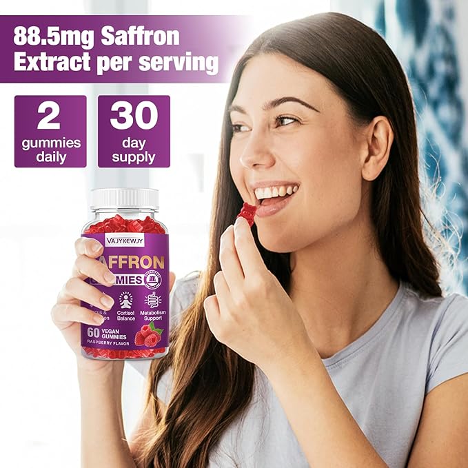Saffron Gummies (88.5 mg) with Magnesium — Enhanced with St. John’s Wort, Rhodiola, Ashwagandha & Vitamins B6, B12, D3 for Mood & Focus Support — 60 Count