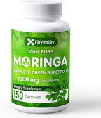 Moringa Capsules| 150 Capsules| Moringa Oleifera | Pure & Natural| Non-GMO and Gluten Free Supplement | Complete Green Superfood | Moringa Leaf Extract Powder