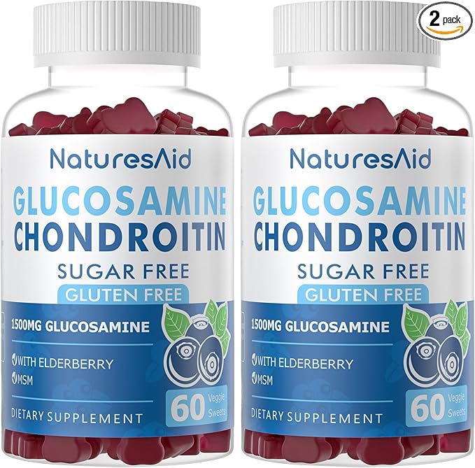 Natures Aid Glucosamine Chondroitin Gummies with MSM & Elderberry Extra Strength - Joint Support, Antioxidant Immune Support Supplement for Adults, Men & Women.(2 Pack)