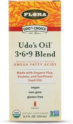 Flora - Udo's Choice Omega 369 Oil Blend, Made with Organic Flax, Sesame & Sunflower Seed Oils, Plant-Based Vegan Omega Fatty Acids, Based on Ideal 2:1:1 Ratio, 8.5-fl. oz. Glass Bottle