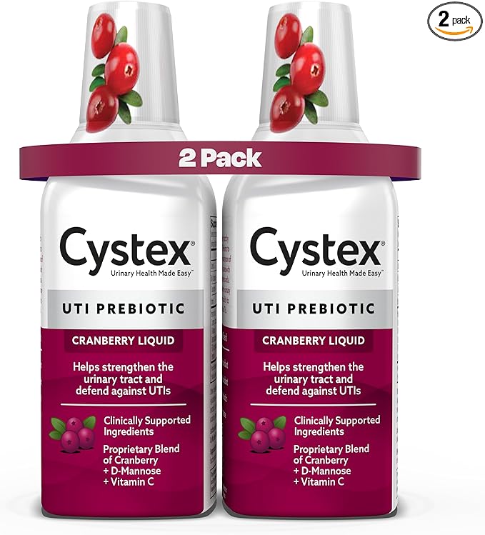 Cystex Urinary Tract Infection Support & Prevention - Cranberry Prebiotic Supplement with D-Mannose & Vitamin C for UTI Protection & Urinary Health Maintenance - 7.6 fl oz (Pack of 2)