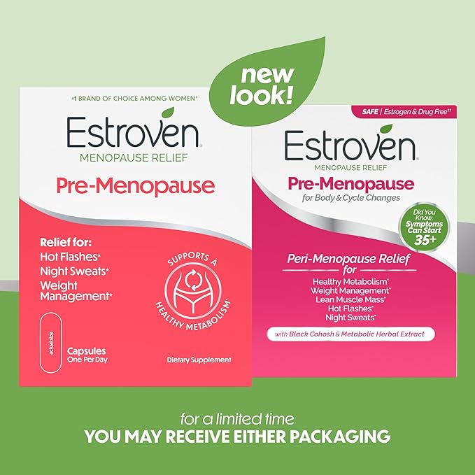 Estroven Pre-Menopause Relief, 30 Ct., Clinically Proven Ingredients, Provides Menopause Relief plus Night Sweats & Hot Flash Relief, Drug-Free or Estrogen Free