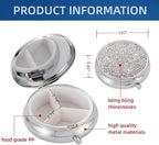 Medicine Organizer Box Pocket Pharmacy Bling Travel Pill Case Box for Purse Mini Pill Holder Organizer Small Pill Container for Vitamin(Silver)