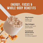 FlavCity All in One Protein Shake Powder, Salted Caramel - On the Go Meal Alternative + Collagen Peptides, Reishi & Cordyceps - Focus, Skin, Hair & Joint Support - 100% Grass Fed Whey, 20 Servings