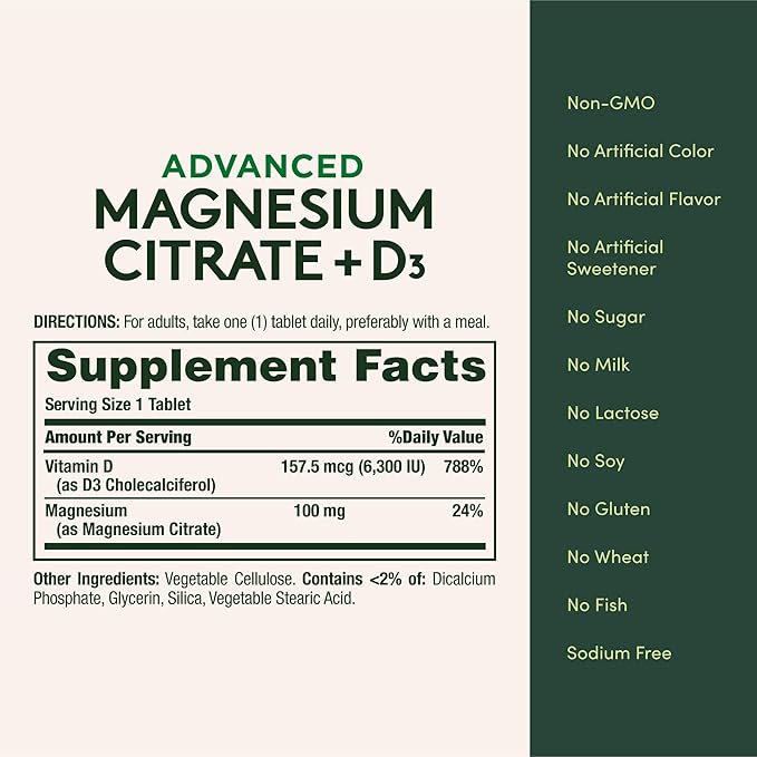 Nature's Bounty Advanced Vitamin D3 with Magnesium Citrate Immune Formula, Supports Immune and Bone Health, 90 Tablets (Pack of 2)